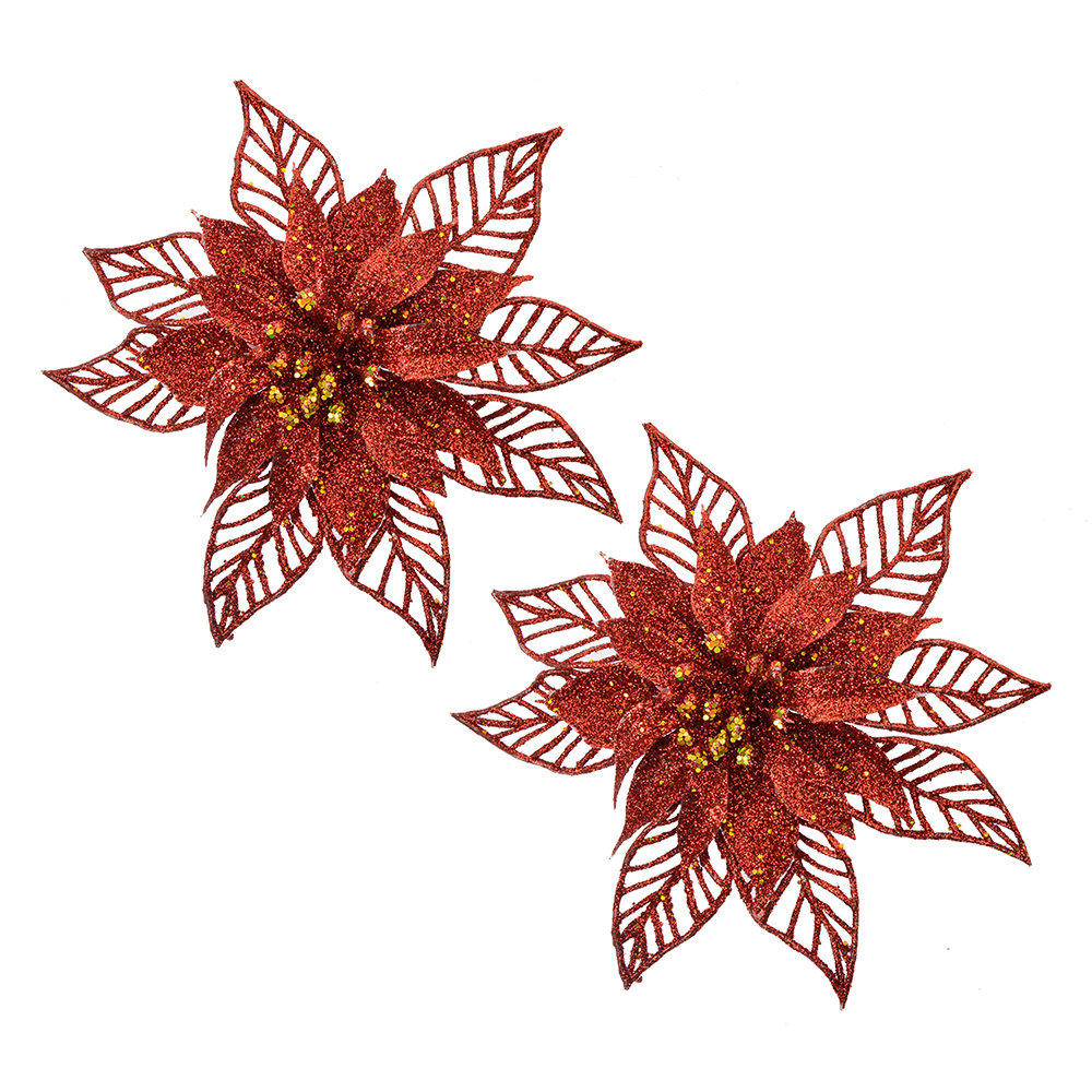 [66186R] Christmas Decoration Flower (set 2) Red Ø 15x2 cm
