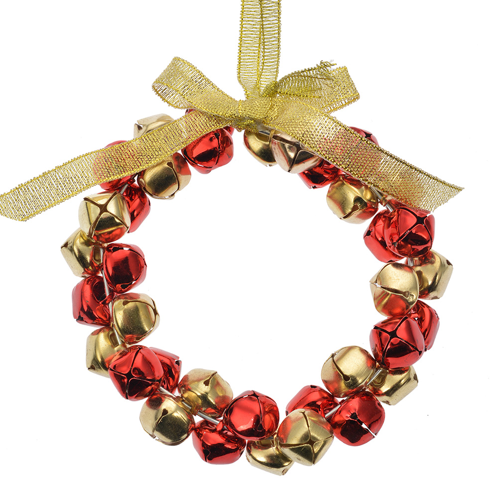 [66201] Deko Anhänger Kranz Rot Goldfarbig Ø 11x2 cm