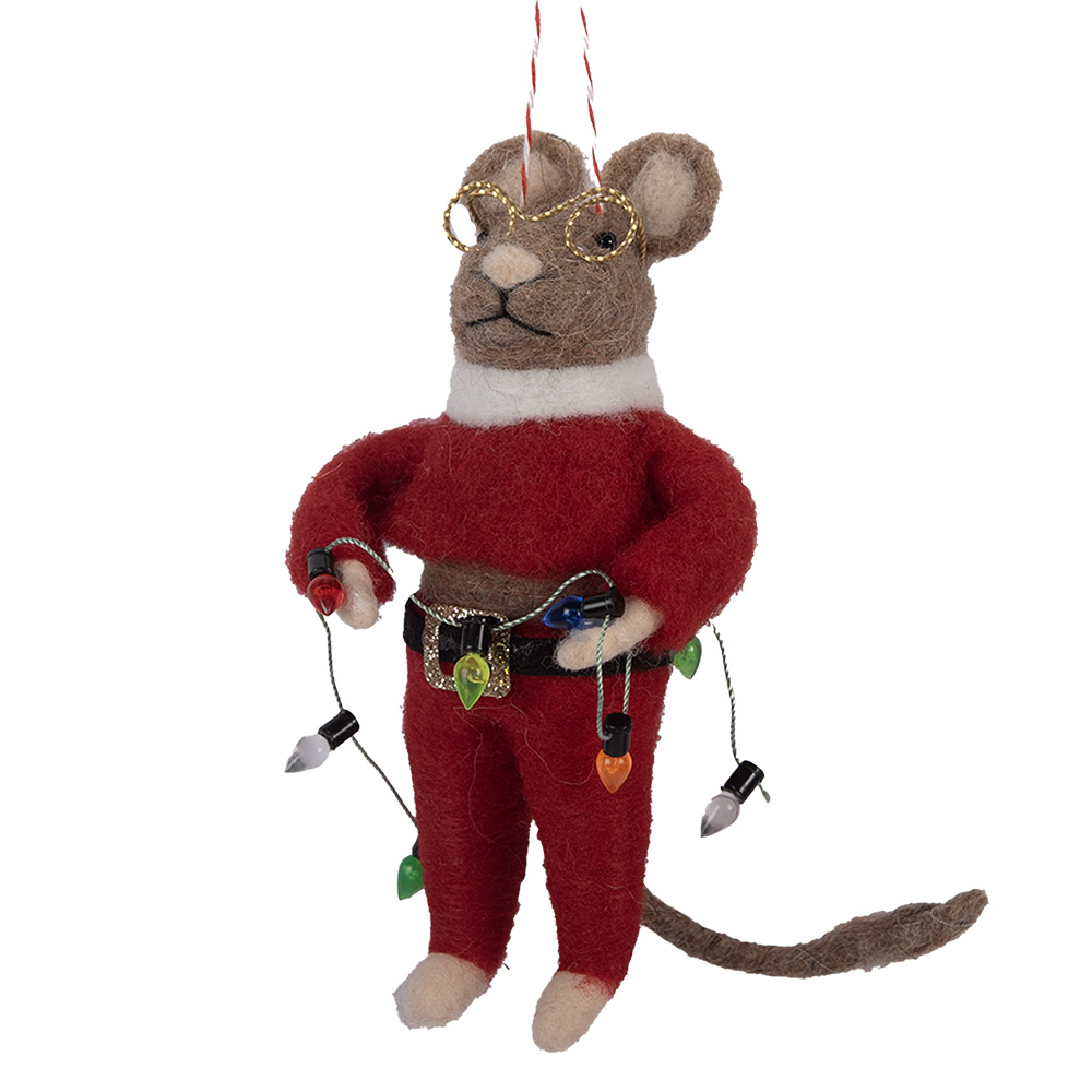 [66299] Decoratie hanger vilten muis 5x7x13 cm