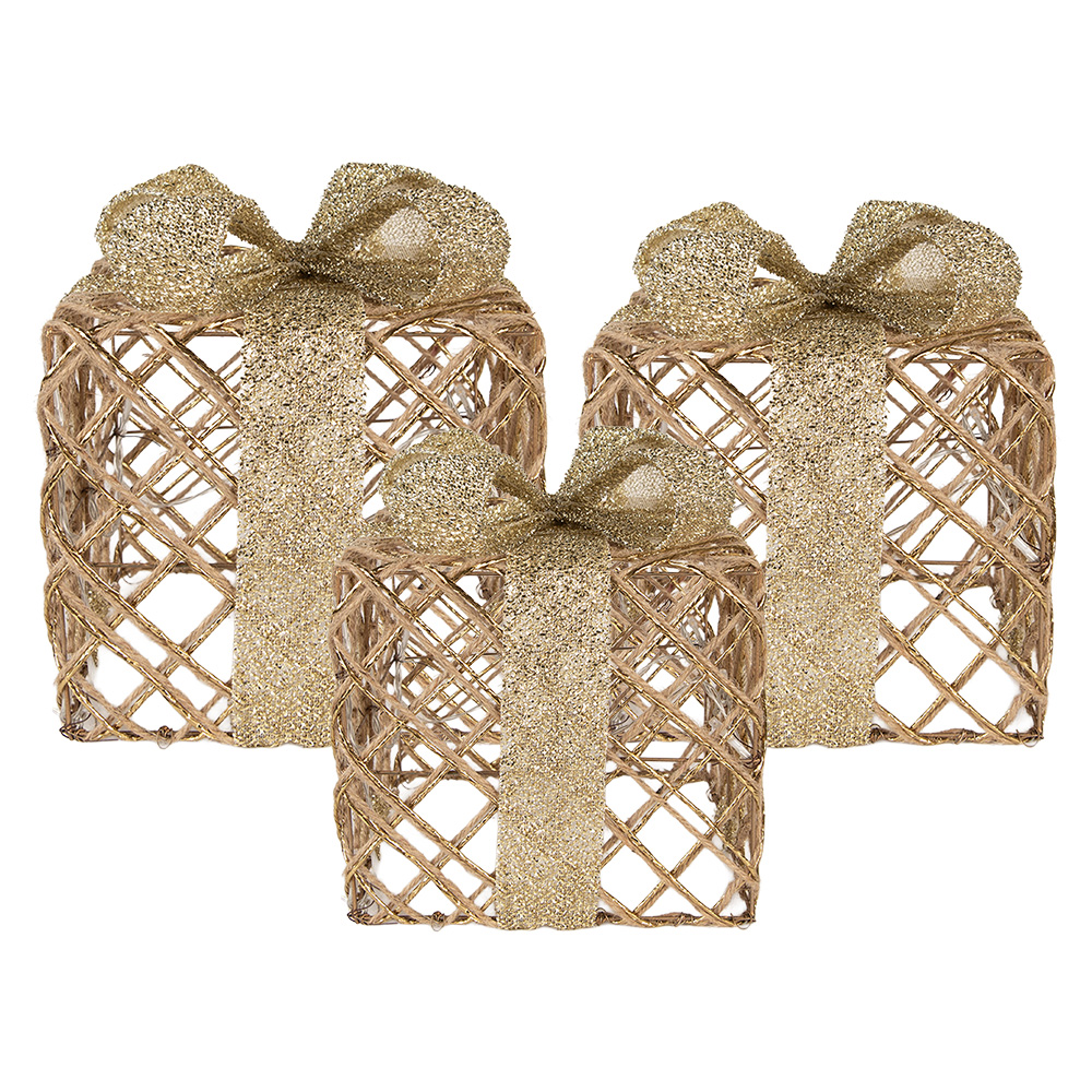 [66311] Decoratie cadeau LED (3) 25x25x30/20x20x24/15x15x17 cm /6xAA