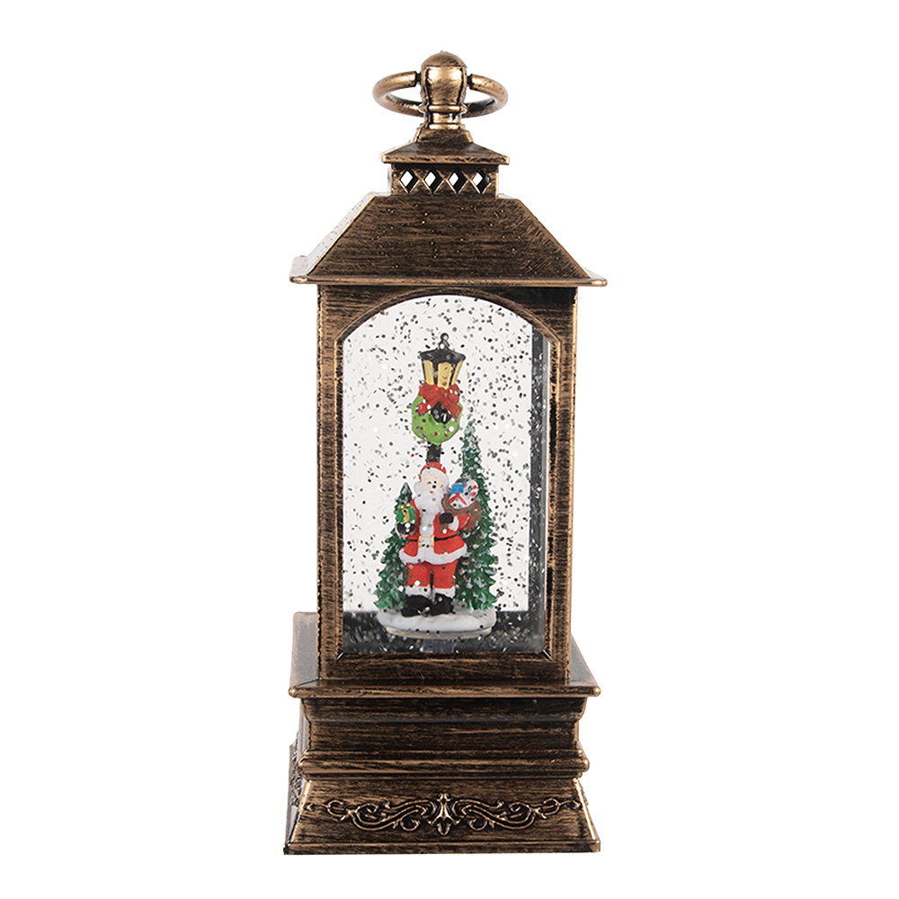 [66410] Weihnachtsdekoration Laterne mit Weihnachtsmann Braun 8x8x20 cm / 3xAAA