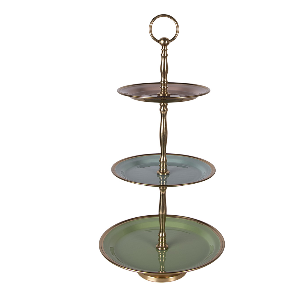 [66425] 3-Tier Cake Stand Green Pink Ø 27x51 cm