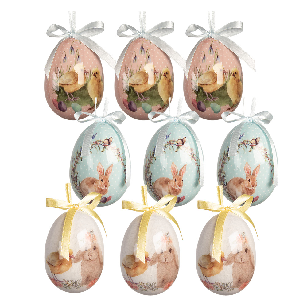 [66446] Decorative Hanger Egg (set 9) Blue White Ø 5x8 cm