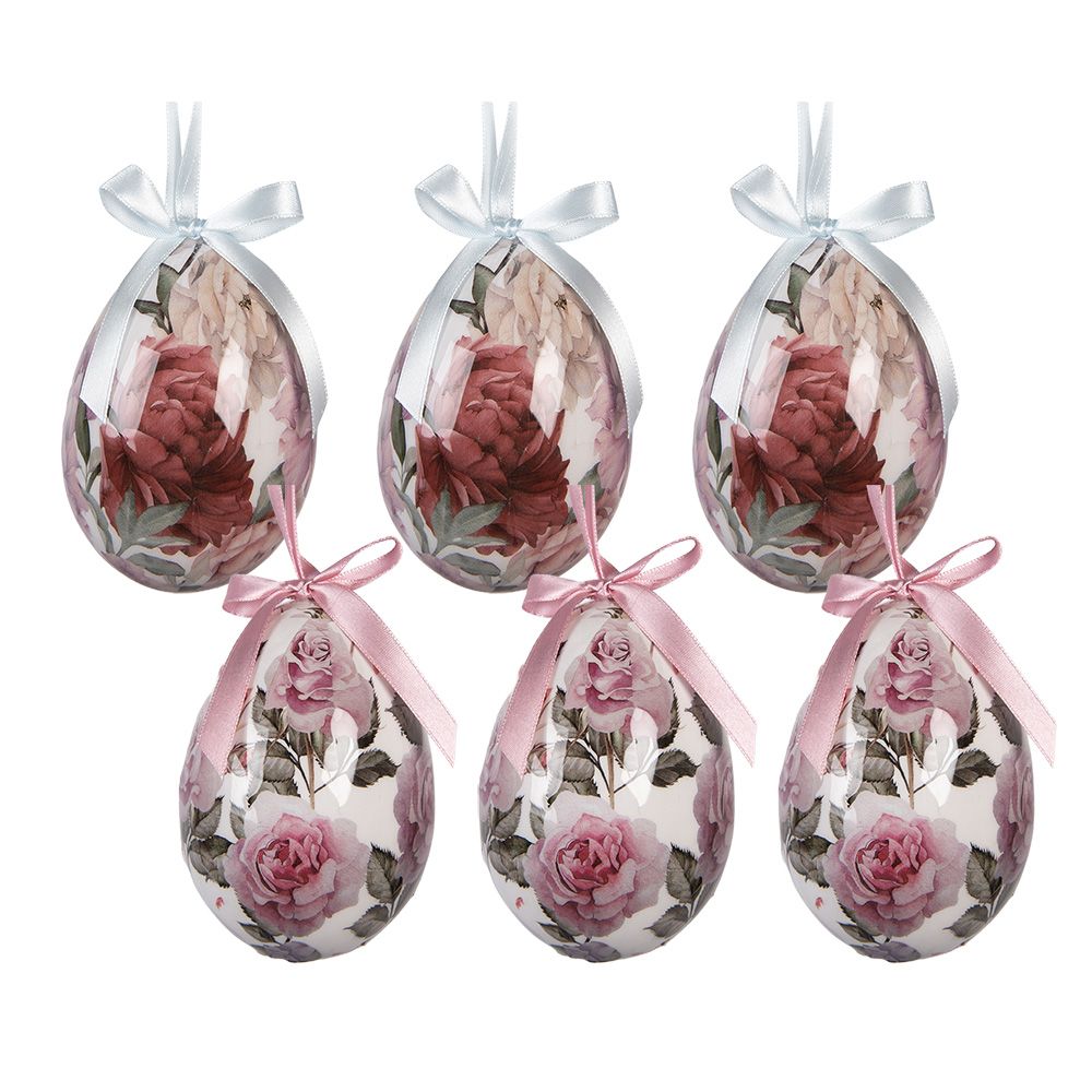 [66456] Anhänger Ei (set 6) Weiß Rosa Ø 7x10 cm