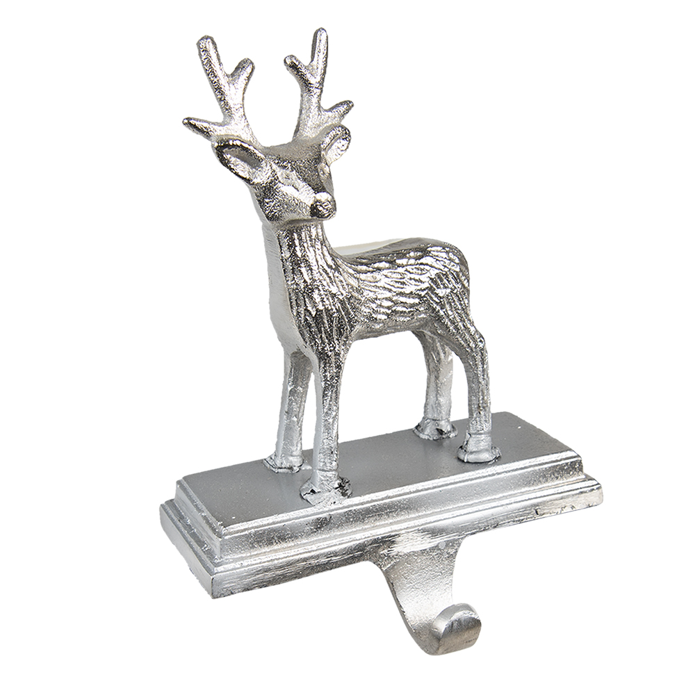 [6AL0071] Calzino natalizio con gancio Renna Argento 15x9x21 cm