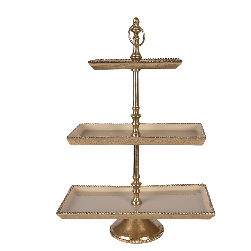 [6AL0083] 3-Tier Cake Stand Beige Gold coloured 34x17x50 cm