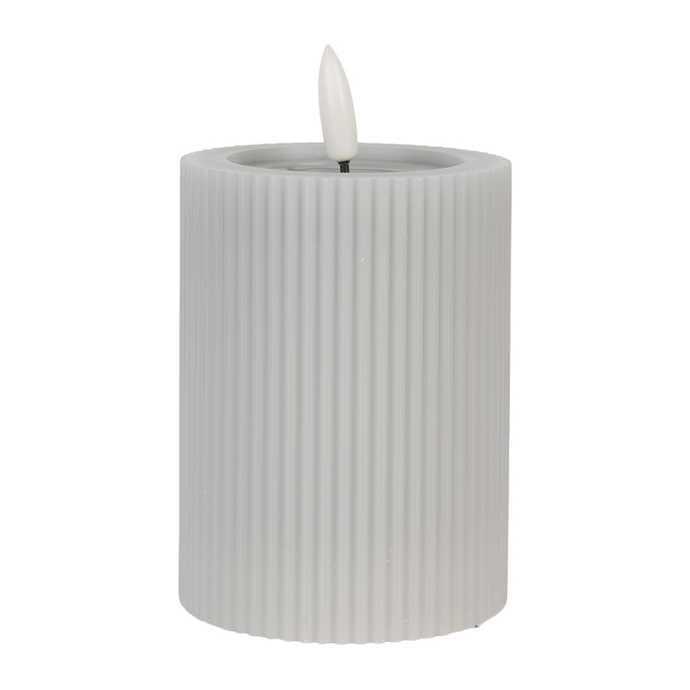 [6CA0003G] Kerze mit LED Grau Ø 8x13 cm / 2xAA