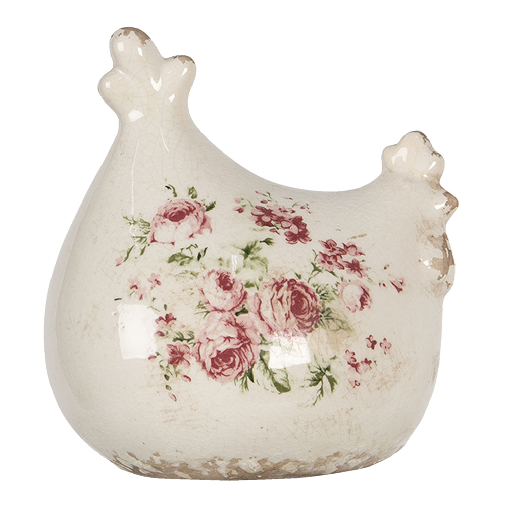 [6CE1186] Décoration Poule Crème 12x11x13 cm