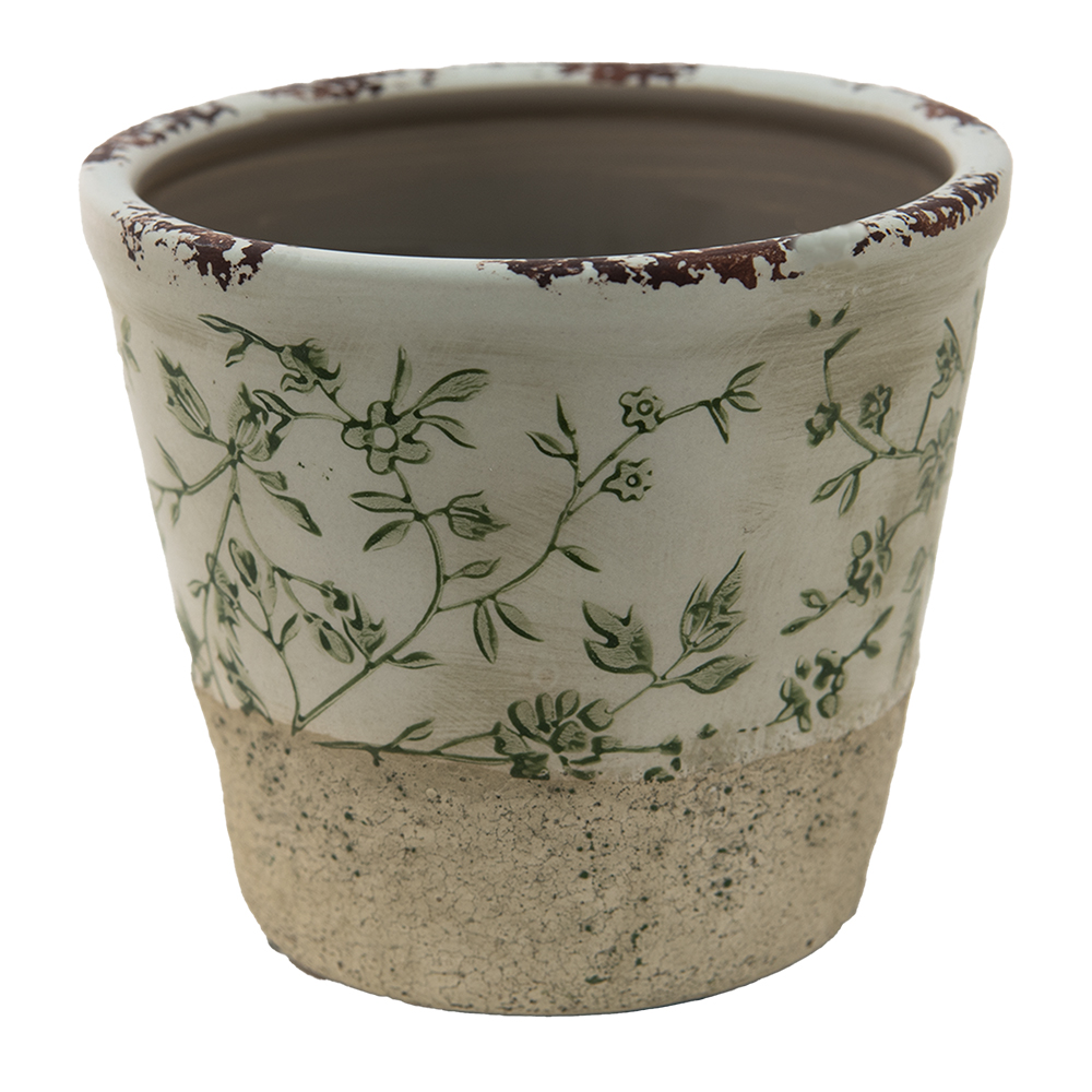 [6CE1384M] Blumentopf für Innen Grün, Weiß Ø 12x10 cm