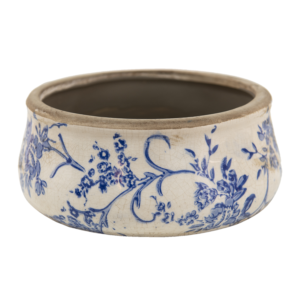 [6CE1397L] Flower Pot Inside Blue, White Ø 21x8 cm