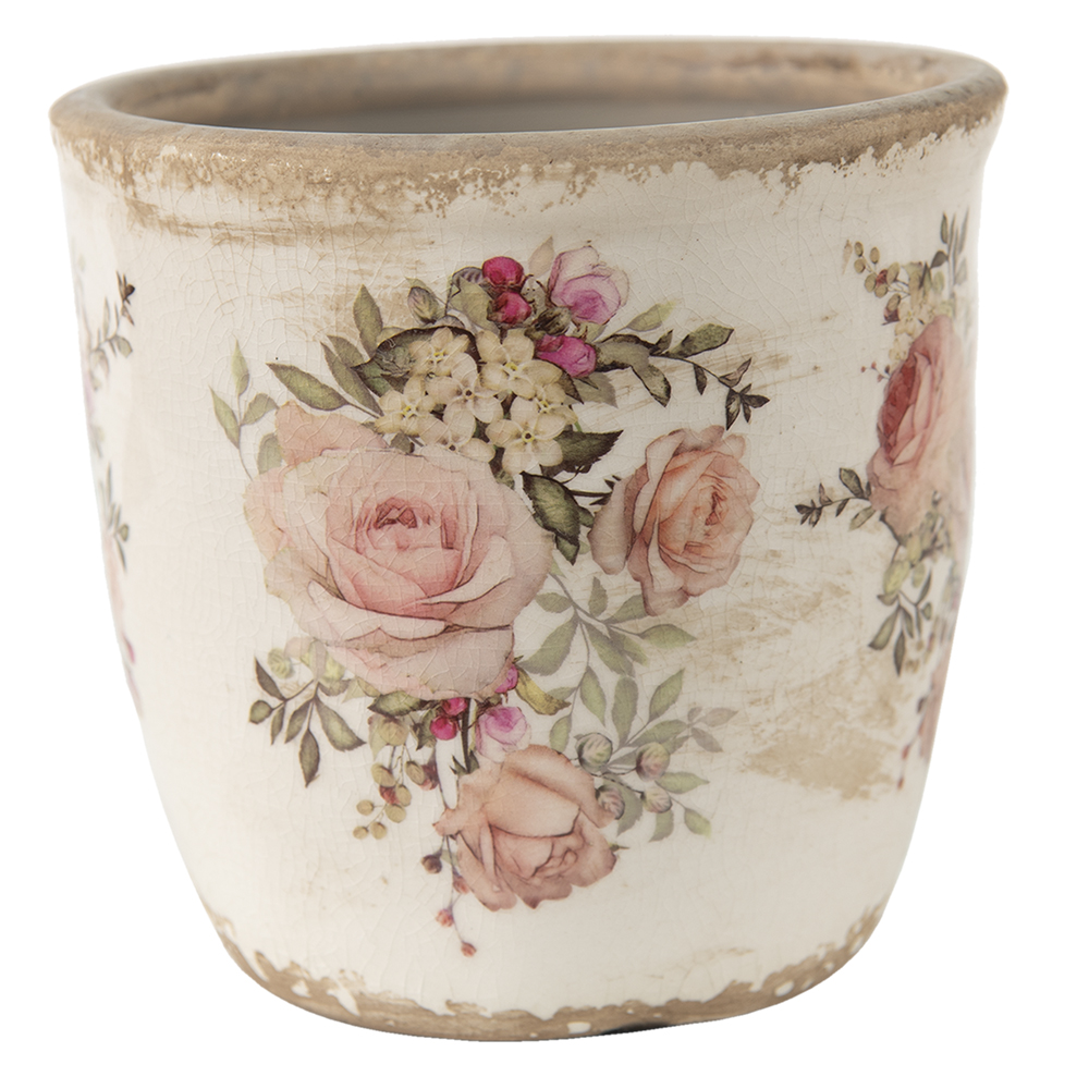 [6CE1421L] Vaso Porta Pianta Rosa, Beige Ø 14x13 cm