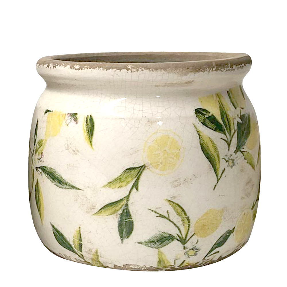 [6CE1535M] Flower Pot Inside Yellow, Beige Ø 15x13 cm