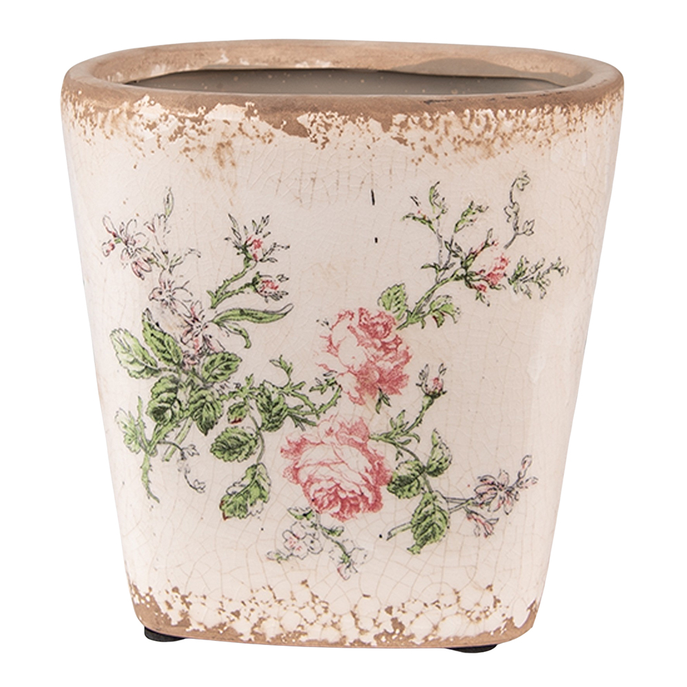[6CE1540S] Vaso Porta Pianta Rosa Beige 13x13x12 cm