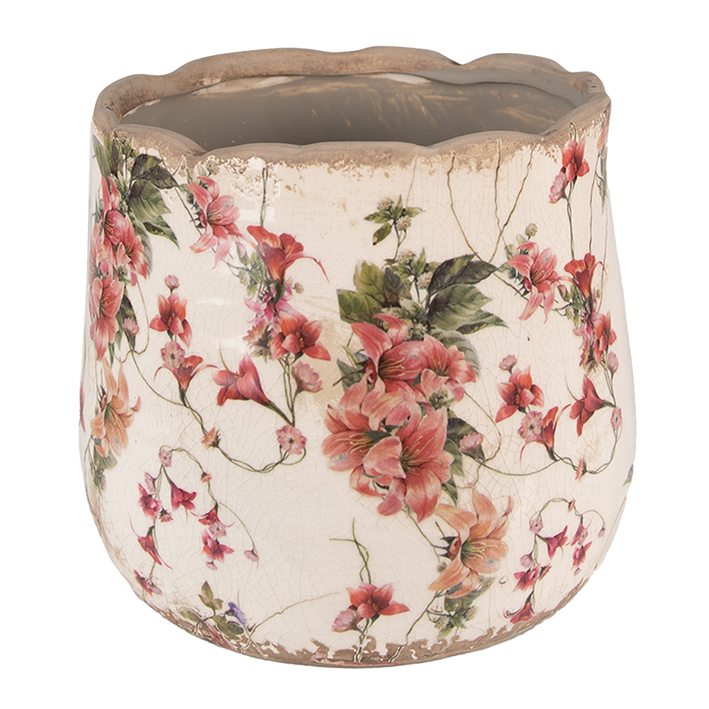 [6CE1549M] Vaso Porta Pianta Rosa, Beige Ø 18x16 cm