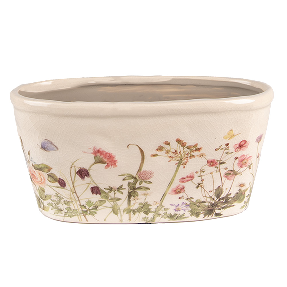 [6CE1557L] Vaso Porta Pianta Rosa, Beige 27x13x14 cm