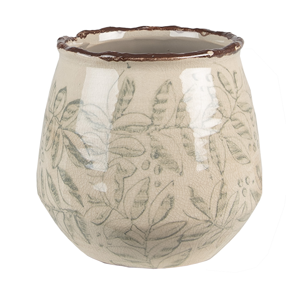 [6CE1577M] Flower Pot Inside Green Beige Ø 14x13 cm