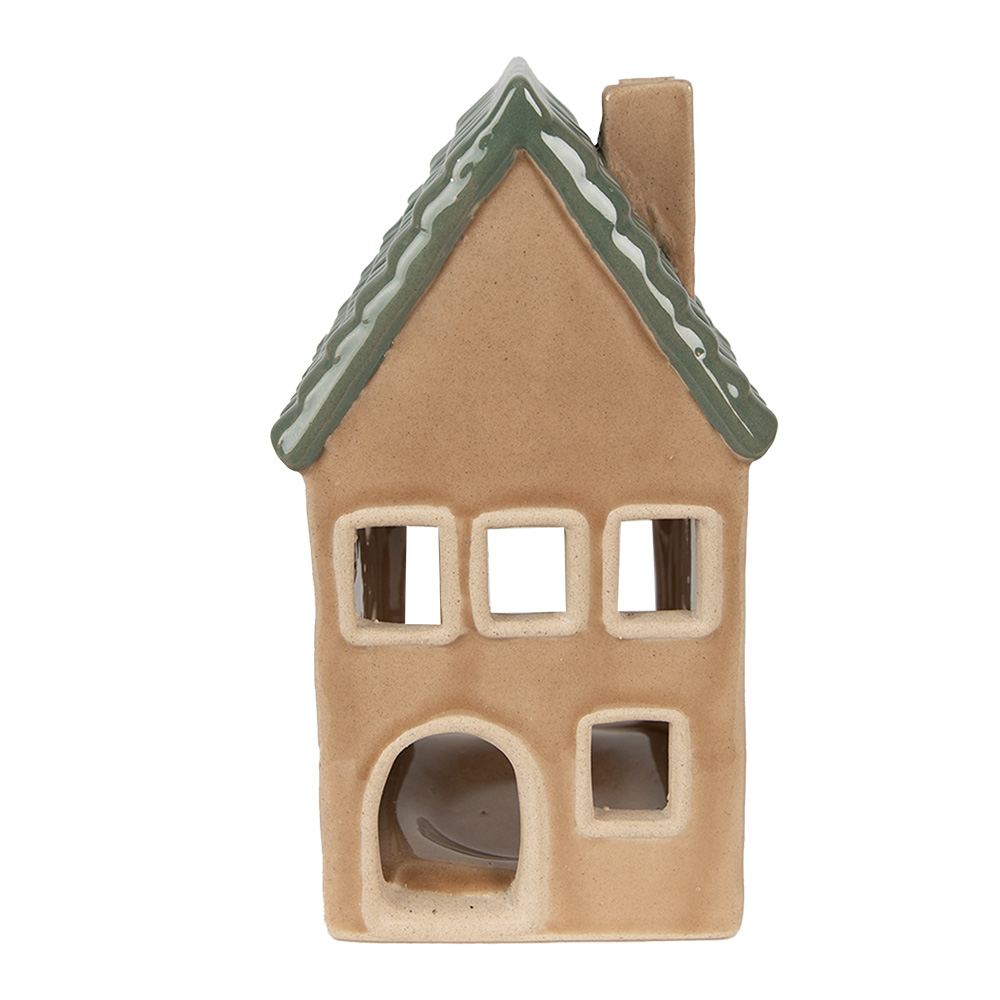 [6CE1600] Portacandele Natale Casette Marrone, Verde 8x8x15 cm