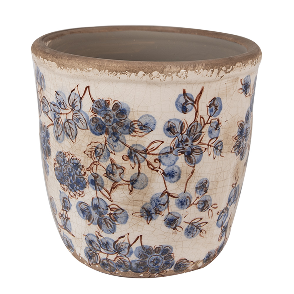 [6CE1619M] Vaso Porta Pianta Beige Blu Ø 14x14 cm