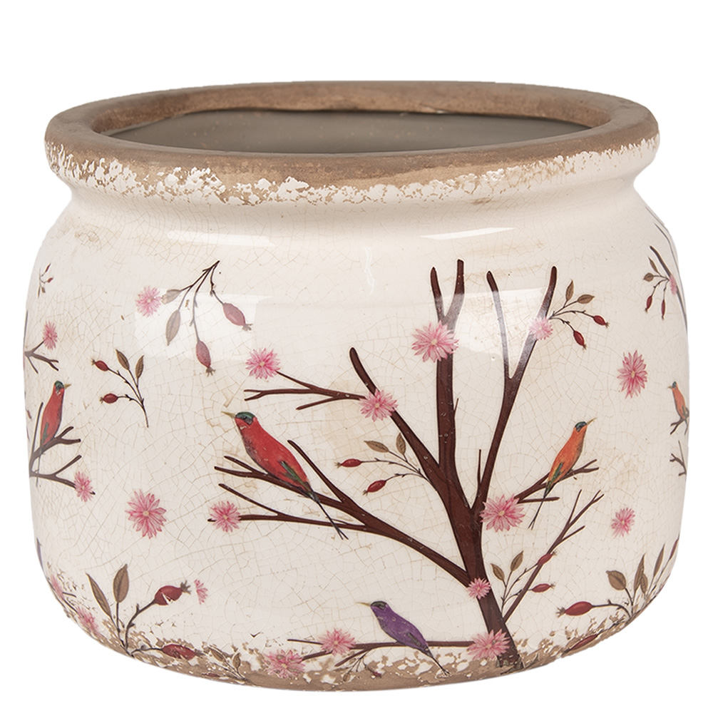 [6CE1642L] Vaso Porta Pianta Beige Marrone Ø 20x15 cm