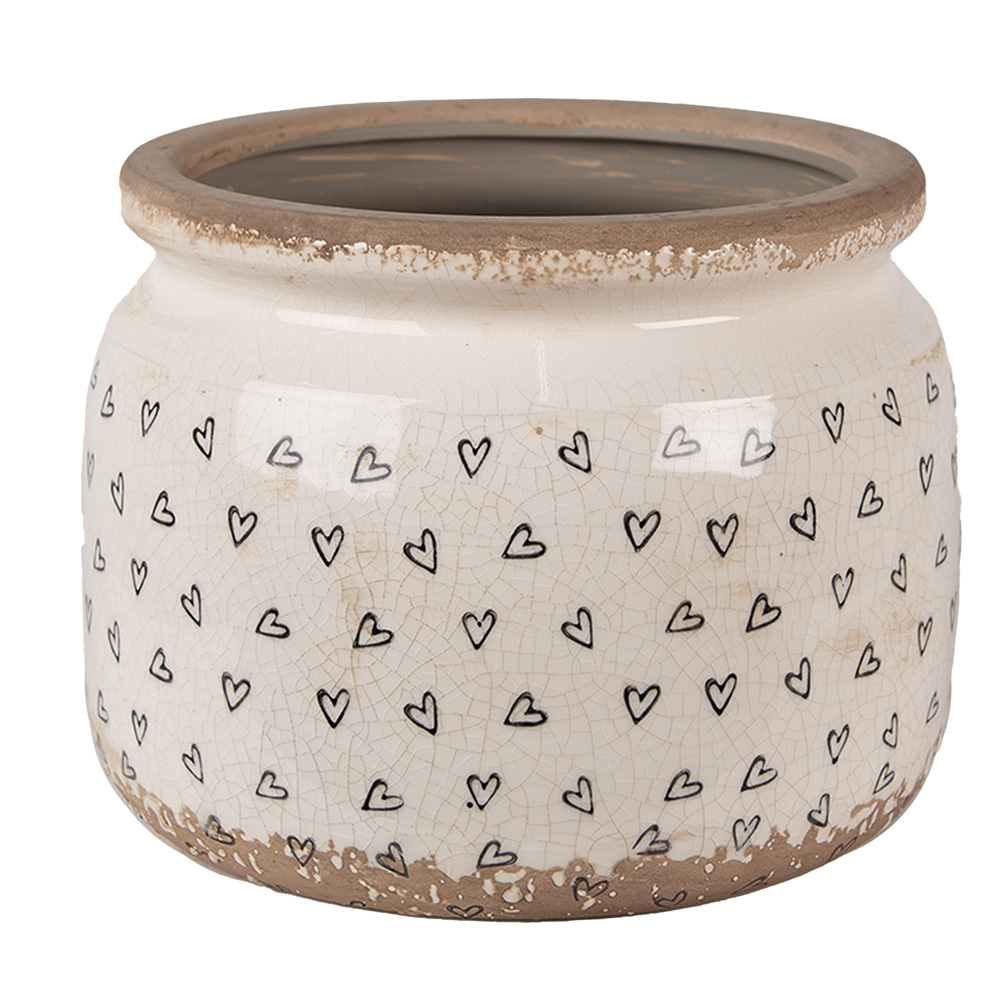 [6CE1653L] Pot de fleurs d'intérieur Beige Noir Ø 20x15 cm