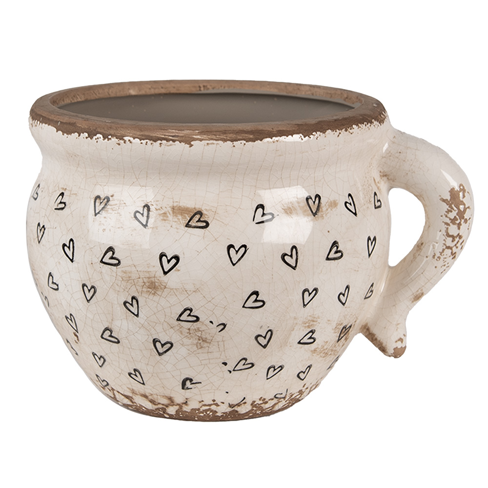[6CE1655L] Pot de fleurs d'intérieur Beige Noir 20x17x15 cm