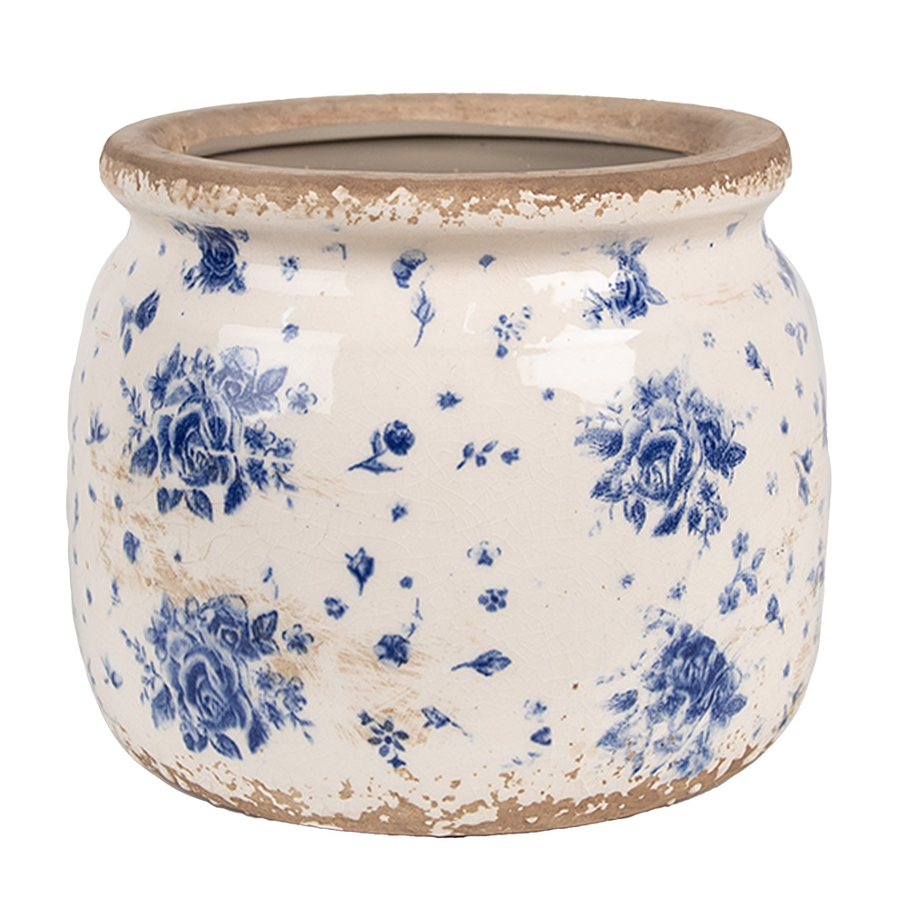 [6CE1659M] Blumentopf für Innen Beige Blau Ø 16x13 cm