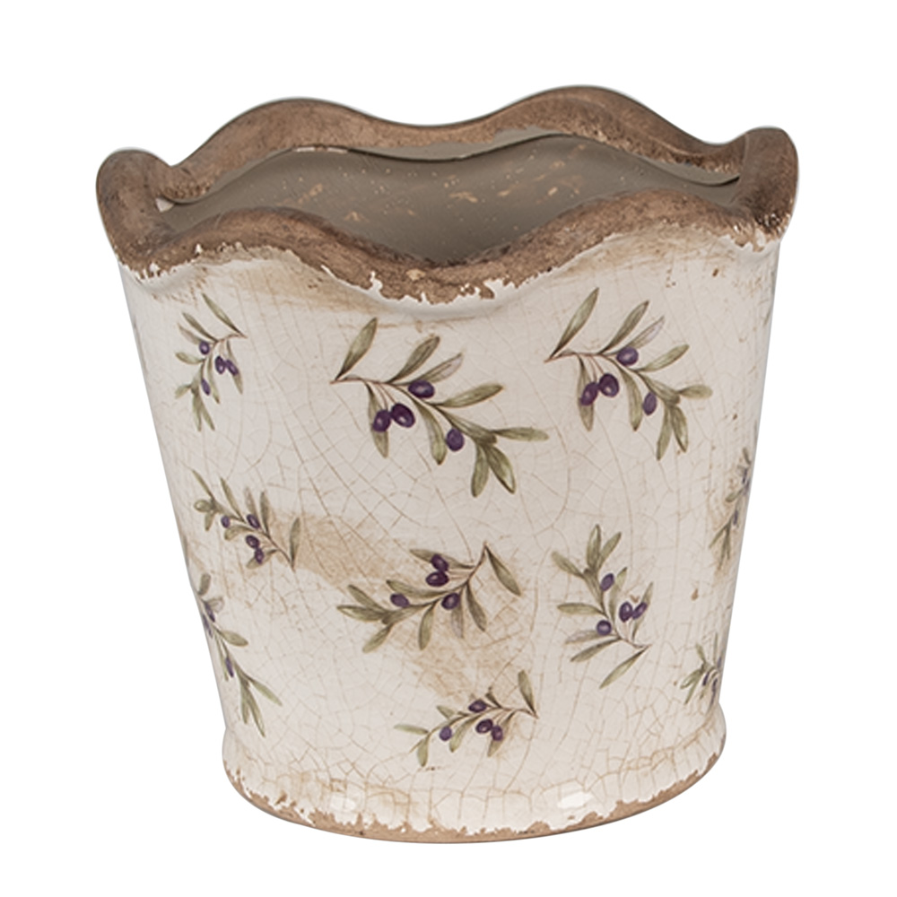 [6CE1672S] Vaso Porta Pianta Beige Ø 13x12 cm