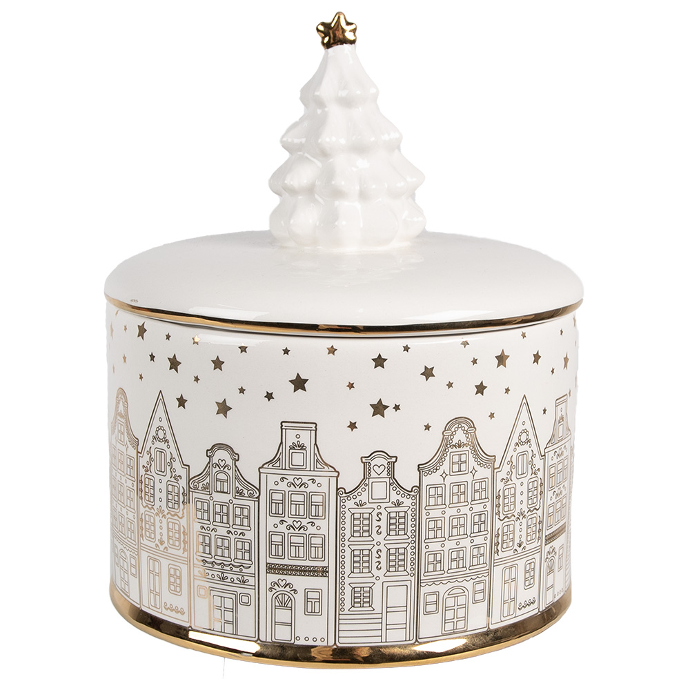 [6CE1736] Barattolo con Coperchio Bianco Color oro Ø 15x19 cm