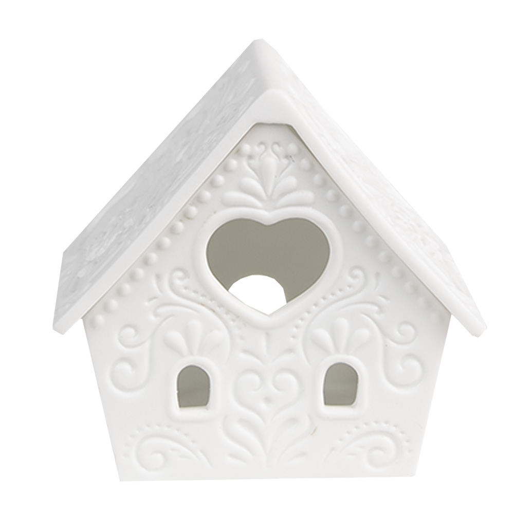 [6CE1740] Tealight Holder Christmas House White 9x7x8 cm
