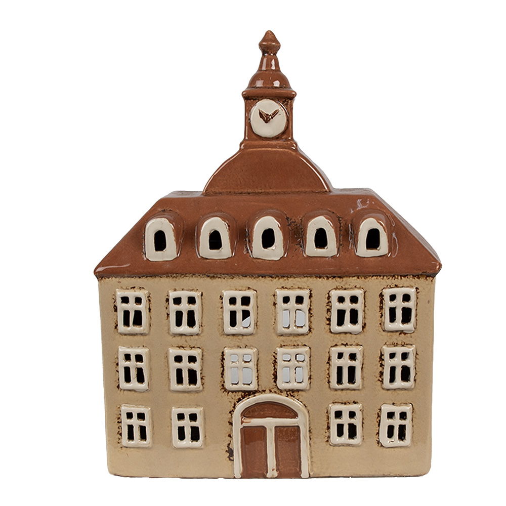 [6CE1880] Portacandele Natale Casette Beige Marrone 20x10x26 cm