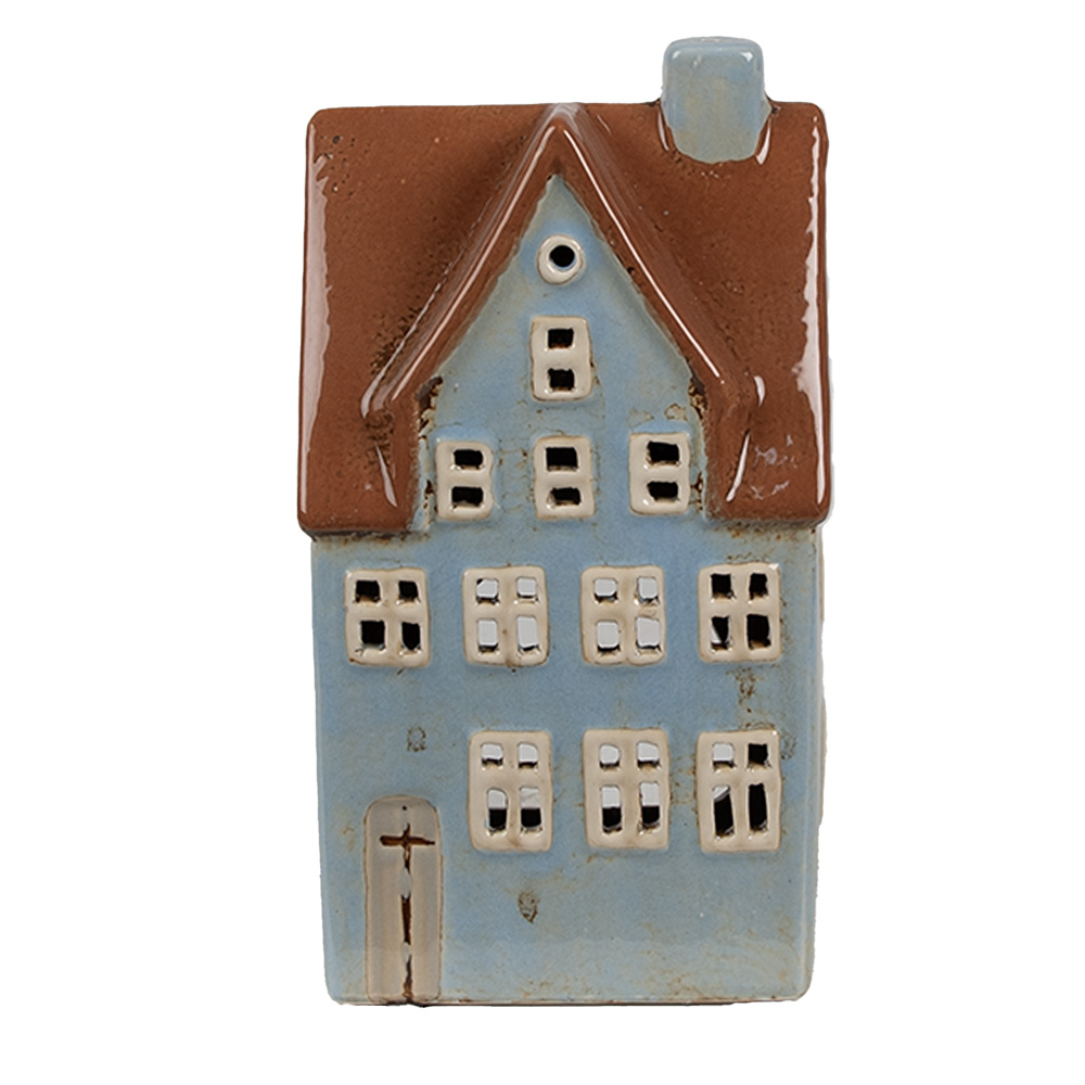 [6CE1884] Portacandele Natale Casette Blu Marrone 11x8x20 cm