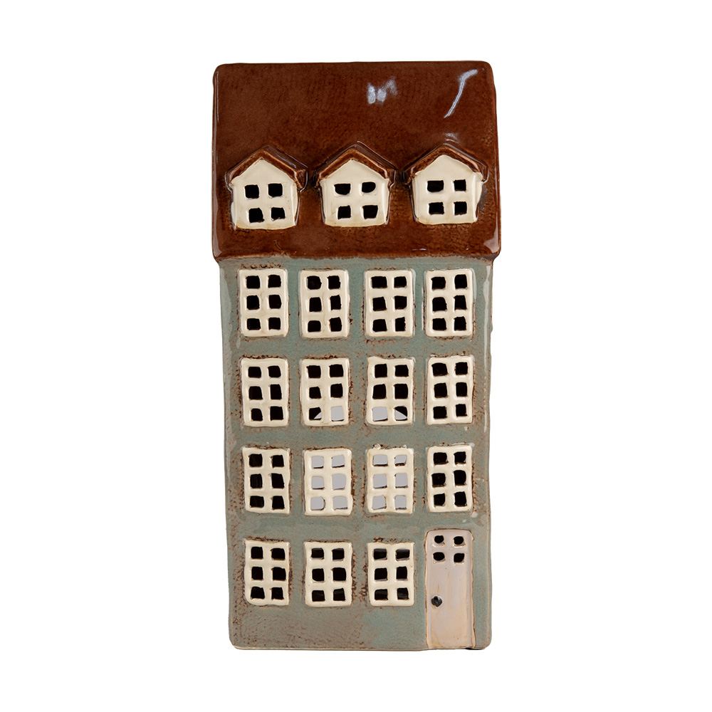 [6CE1886] Portacandele Natale Casette Grigio Marrone 15x11x30 cm