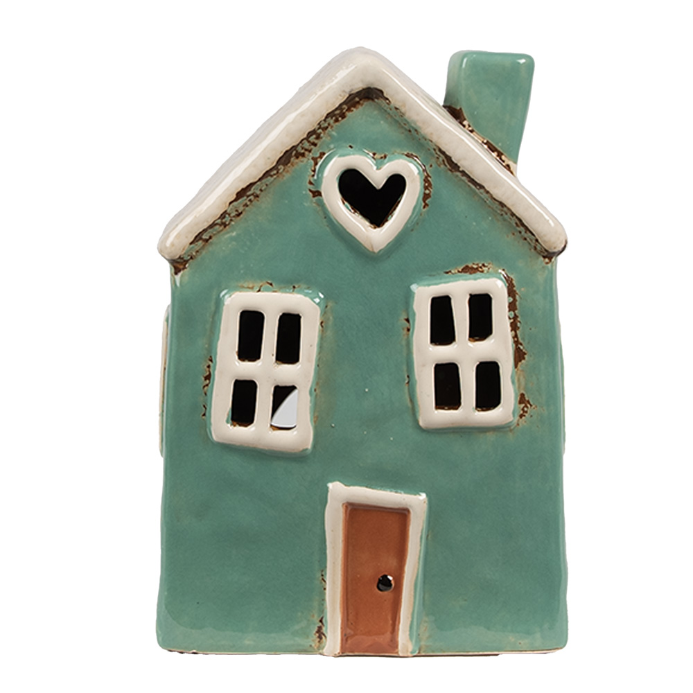 [6CE1898] Porte-lampes de Noël chalet Vert Beige 13x9x18 cm