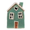 Tealight Holder Christmas House Green Beige 13x9x18 cm