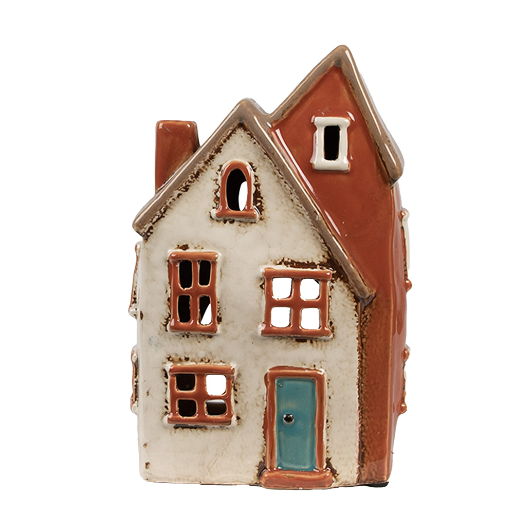 Kerzenhalter Weihnachten Häuschen Beige Orange 13x8x20 cm