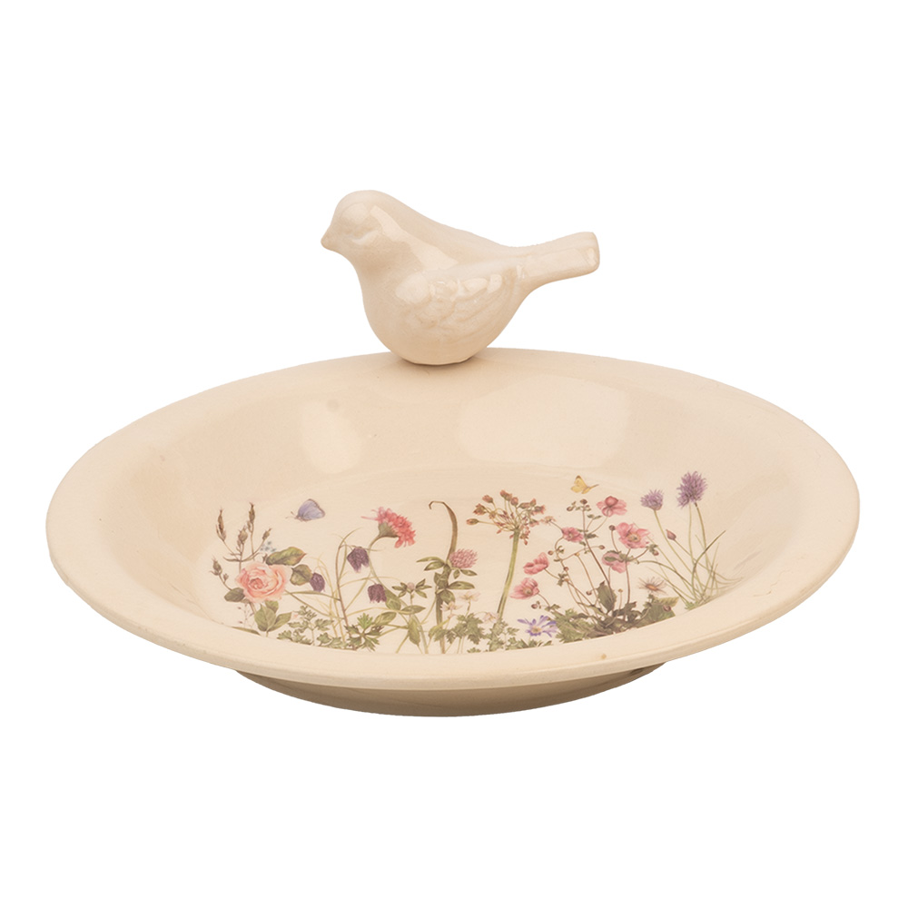 [6CE1948L] Mangeoire pour les oiseaux Beige Rose Ø 26x10 cm