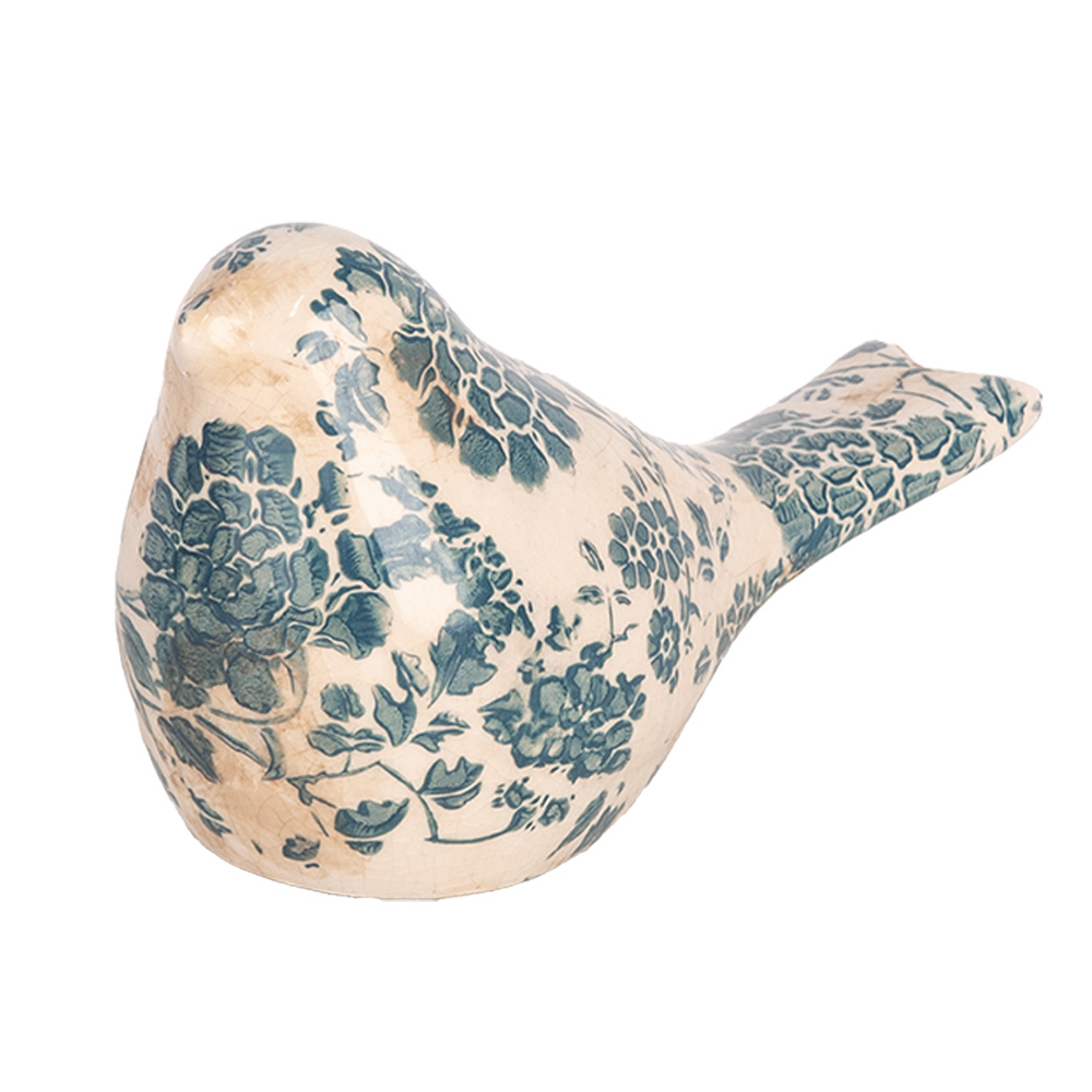 [6CE1950S] Décoration Oiseau Beige Vert 16x7x9 cm