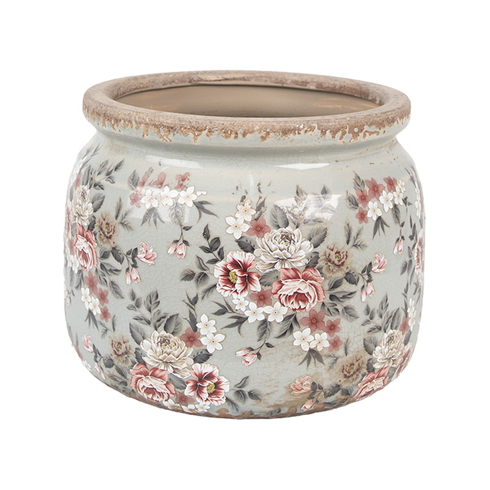 [6CE1964L] Blumentopf für Innen Grau Rosa Ø 20x15 cm