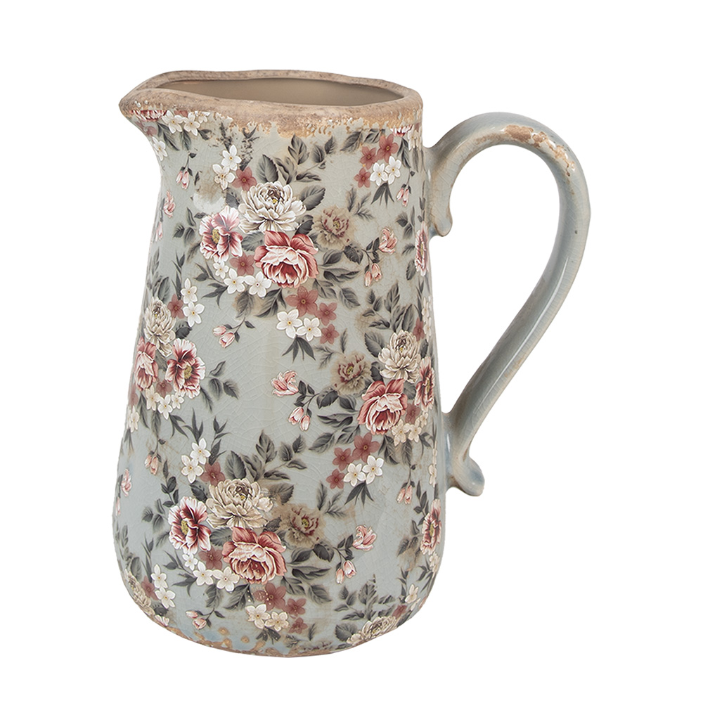 [6CE1965L] Dekorativer Krug Grau Rosa 21x15x23 cm