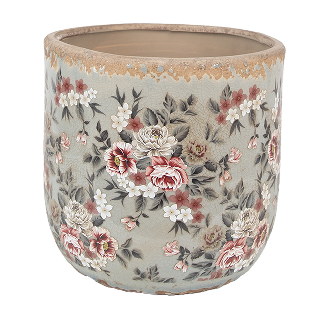 [6CE1966L] Blumentopf für Innen Grau Rosa Ø 17x16 cm