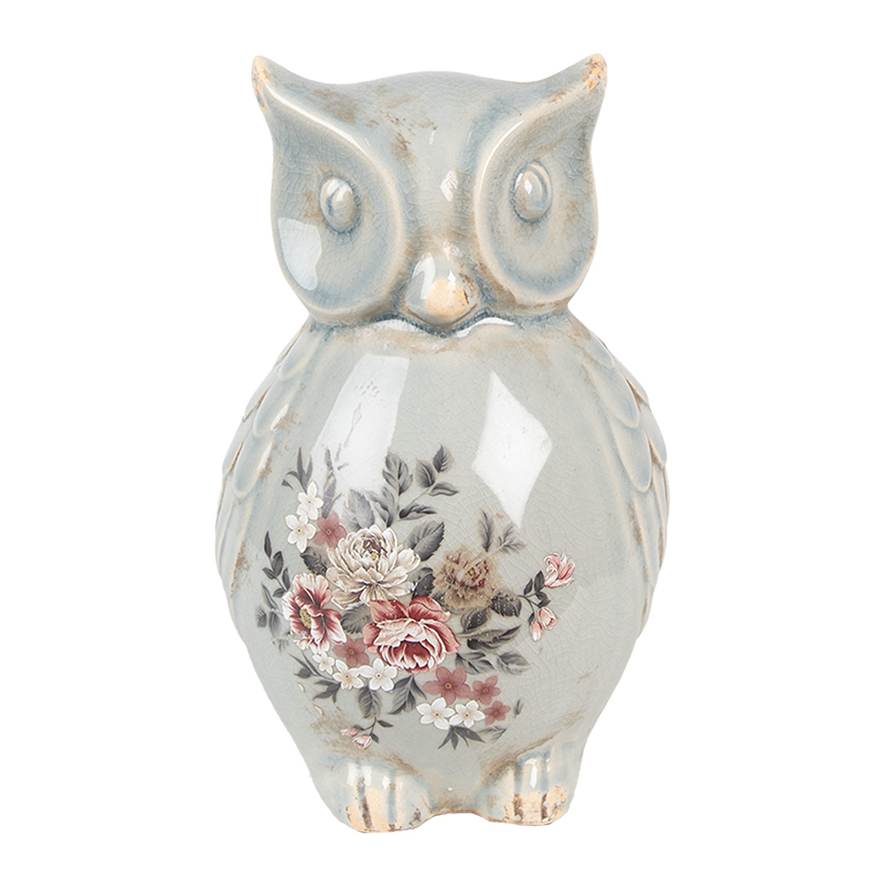 [6CE1967L] Statua Decorativa Gufo Grigio Rosa 13x12x22 cm