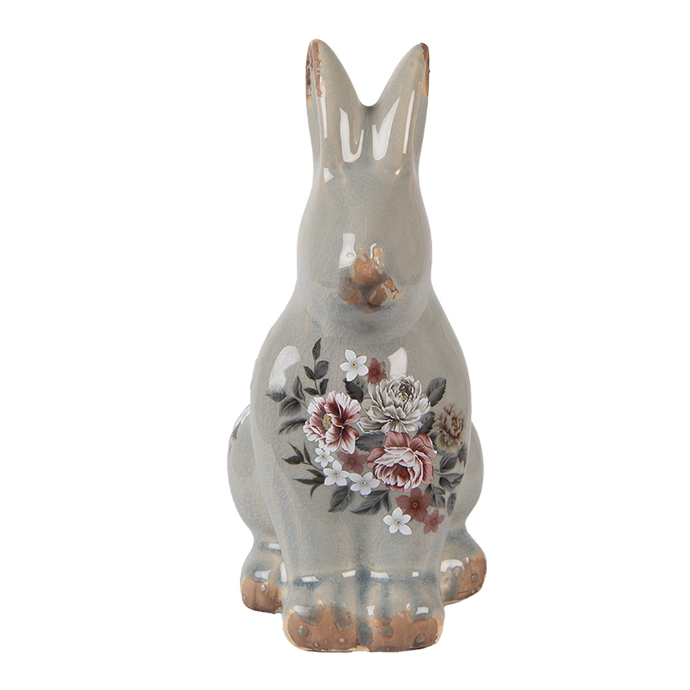 [6CE1968M] Statua Decorativa Coniglio Grigio Rosa 13x10x21 cm