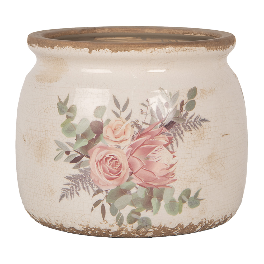 [6CE1978M] Blumentopf für Innen Beige Rosa Ø 16x13 cm