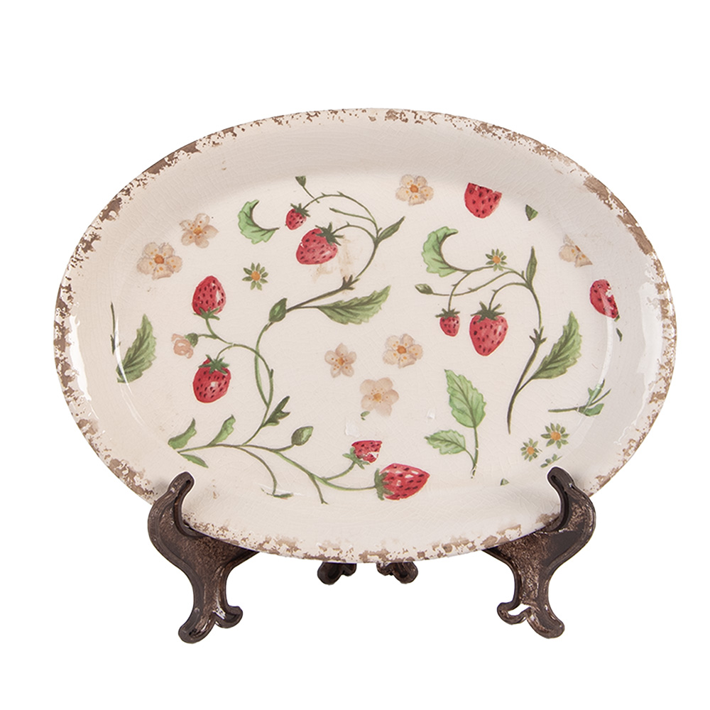 [6CE2022] Piatto Decorativo Beige Rosso 25x18x3 cm