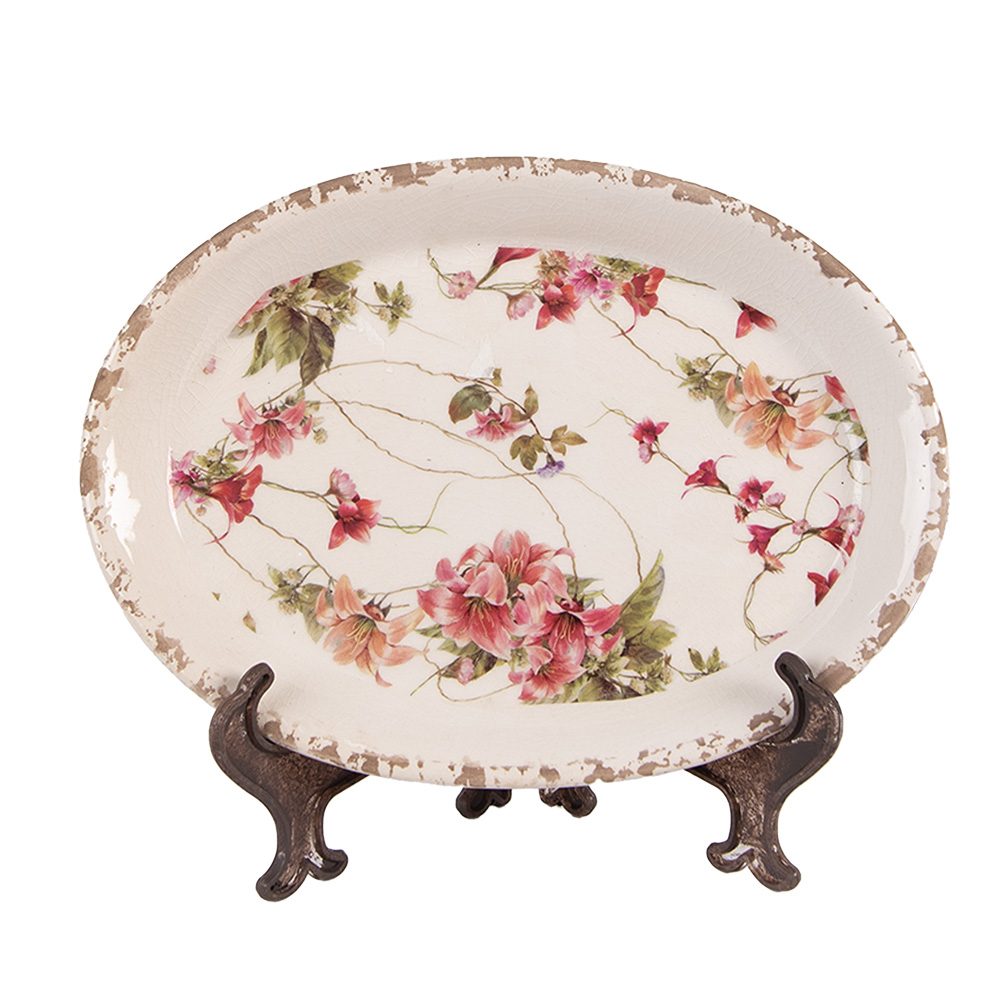 [6CE2028] Dekoration Teller Beige Rosa 25x18x3 cm