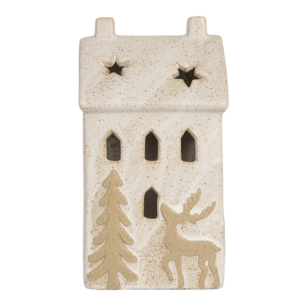 [6CE2176L] Dekoration Haus mit LED Beige 10x9x18 cm