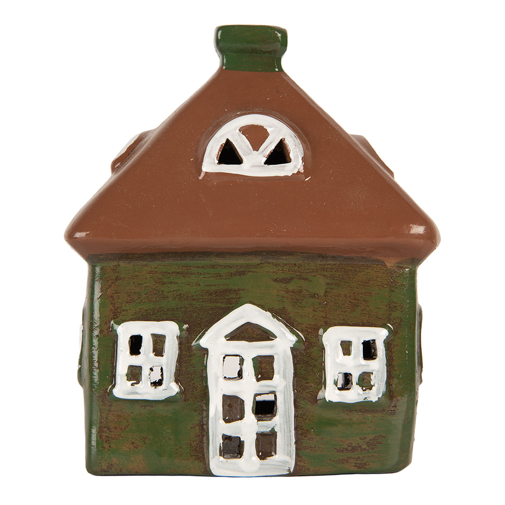 [6CE2185] Decoration House Green Brown 12x9x14 cm