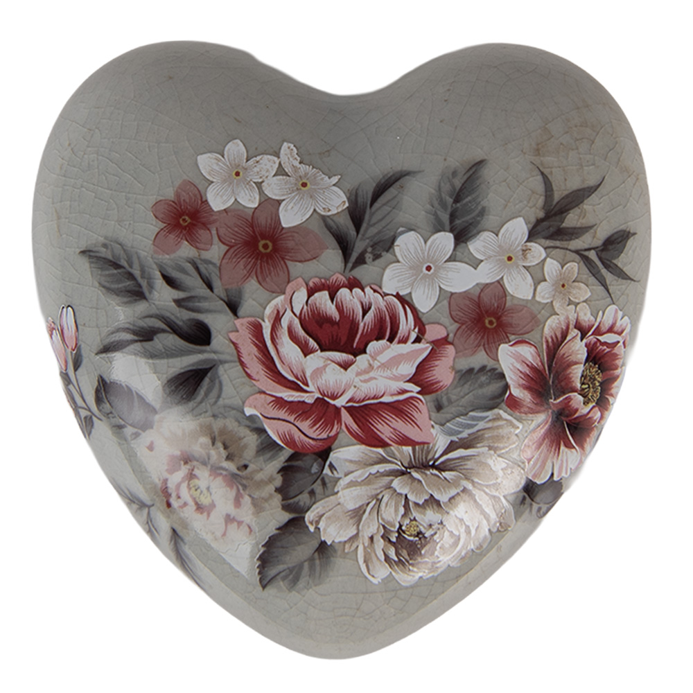 [6CE2242M] Decoration Heart Grey Pink  8x8x4 cm
