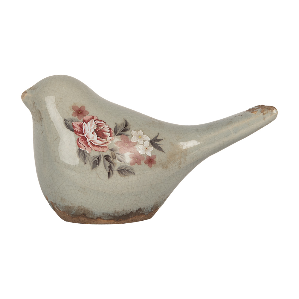 [6CE2243S] Decorazione Uccello Grigio Rosa 16x7x9 cm