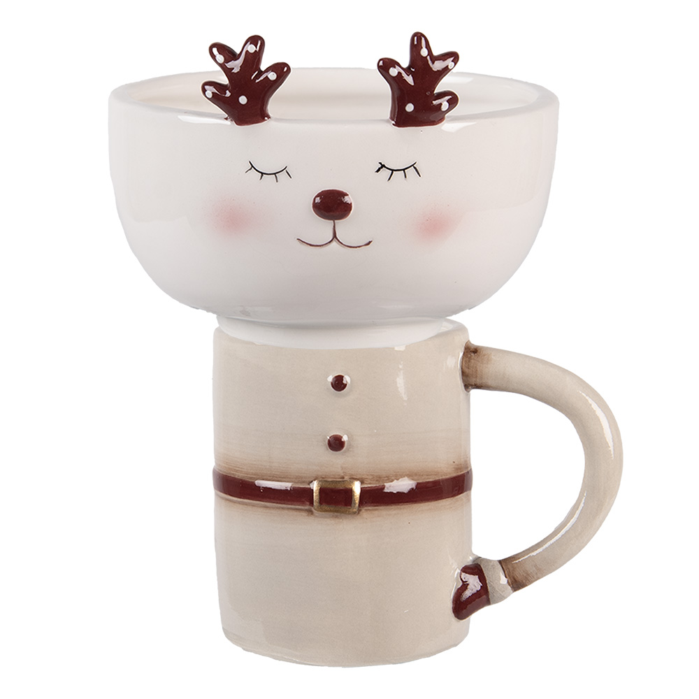 [6CE2255] Tazza con Ciotola Beige Bianco 12x12x18 cm / 250 ml / 250 ml